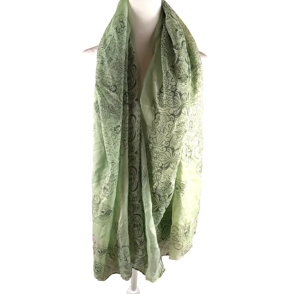 Scarf Large Light Green Gray Rectangle 46" X 36" Lightweight Sheer - Picture 1 of 8